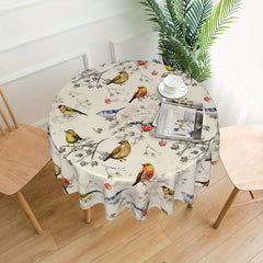 Colorful Bird Round Tablecloth Bohemian Design Stain/Water/Wrinkle Resistant