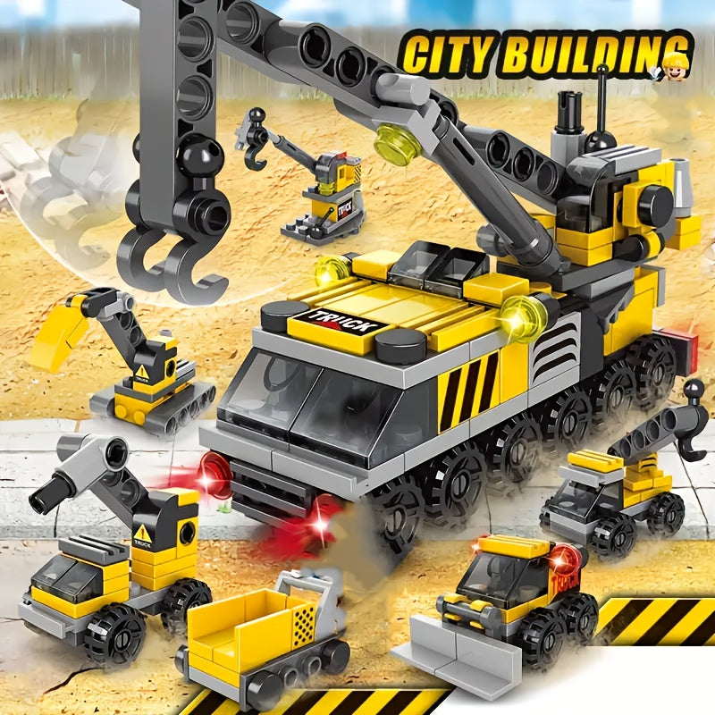 6-in-1 Mechanical Crane Building Blocks Toy for Kids 6-12