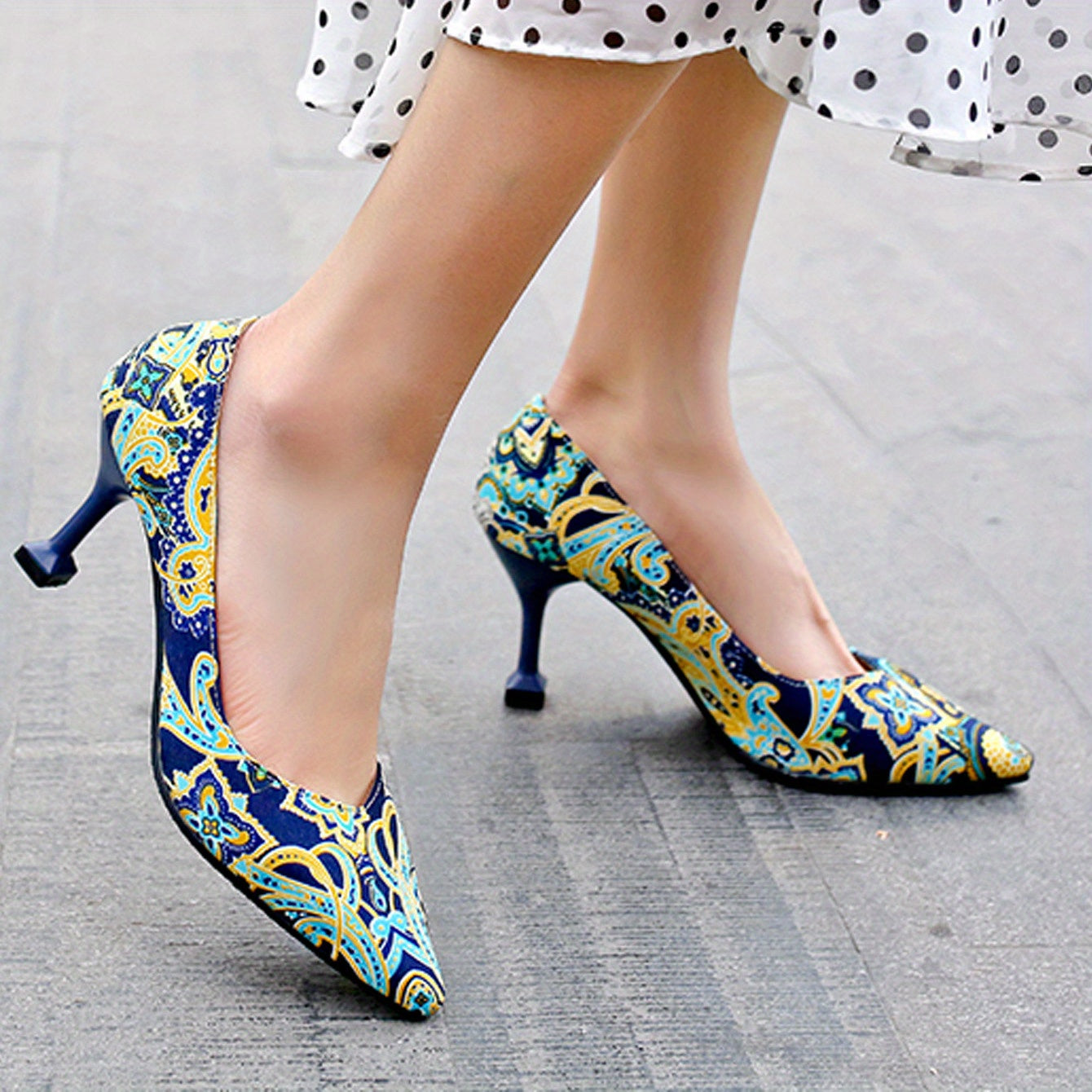 Floral Print Stiletto Heels Pointed Toe Slip-On Shoes