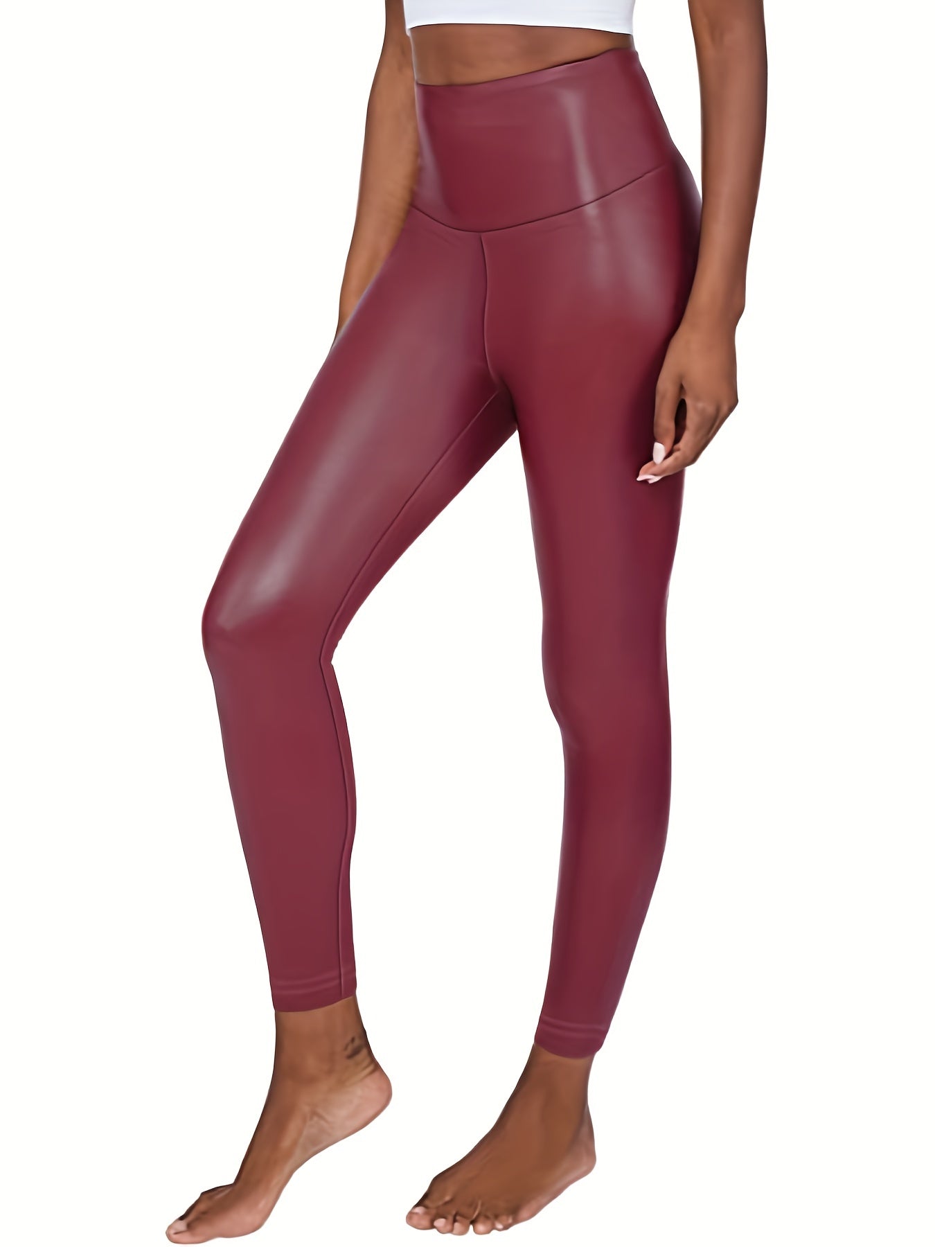 PU Leather High Waist Leggings Women's Clothing