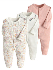 3pcs Baby Girl's Cotton Footed Rompers Pajamas Set With Dinosaur Print