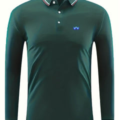 Men's Vintage Long Sleeve Polo Shirt Casual Lapel Button Up