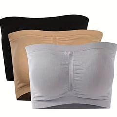 3 Pack Plus Size Tube Bra Set Solid Padded Ruched Prom Dress Three Piece Set