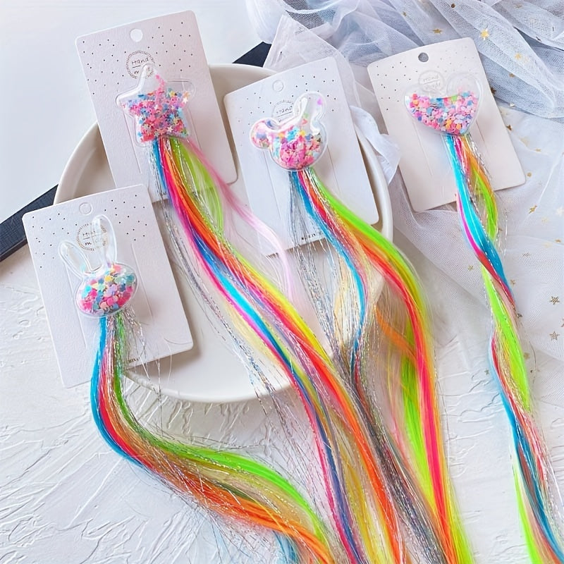 Rainbow Braided Wig Hair Clip for Kids with Colorful Accessories