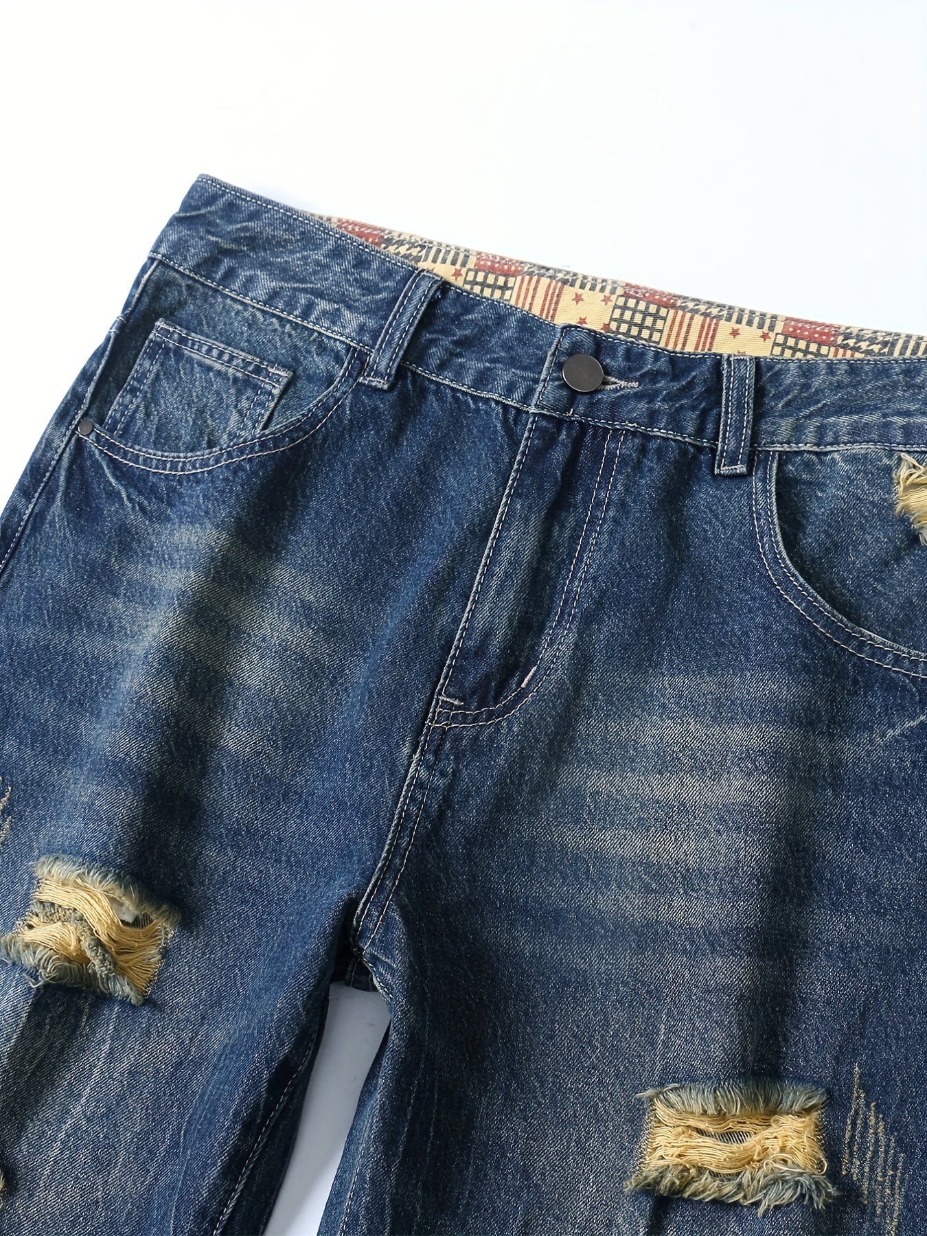 Ripped Straight Leg Jeans Mens Casual Denim Pants