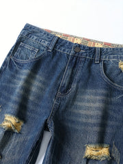 Ripped Straight Leg Jeans Mens Casual Denim Pants