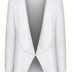 Eyelet Open Front Blazer Casual Lapel Long Sleeve Outwear