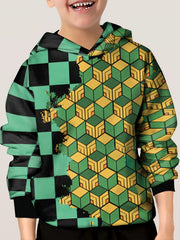 Colorful Cubes Print Kid's Hoodie Pullover Top for Spring Fall Winter