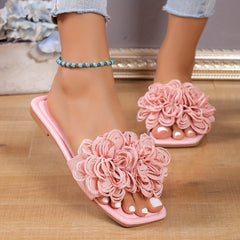 Square Open Toe Flower Slide Sandals for Women