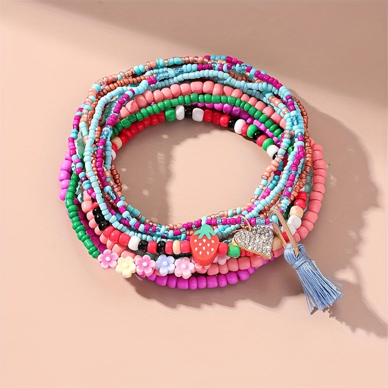 Bohemia Beaded Anklet Set Y2K Style Ankle Bracelet Set For Women & Girls
