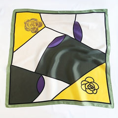 Flower Print Square Scarf Block Neckerchief Silk Bandana Head Wrap