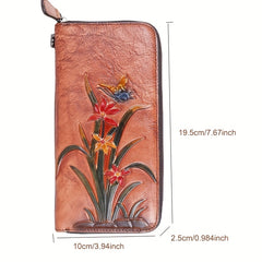 Vintage Leather Wrist Wallet Coffee & Floral Print