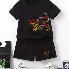 Boys Dinosaur Graphic Casual Outfit Round Neck T shirt & Shorts