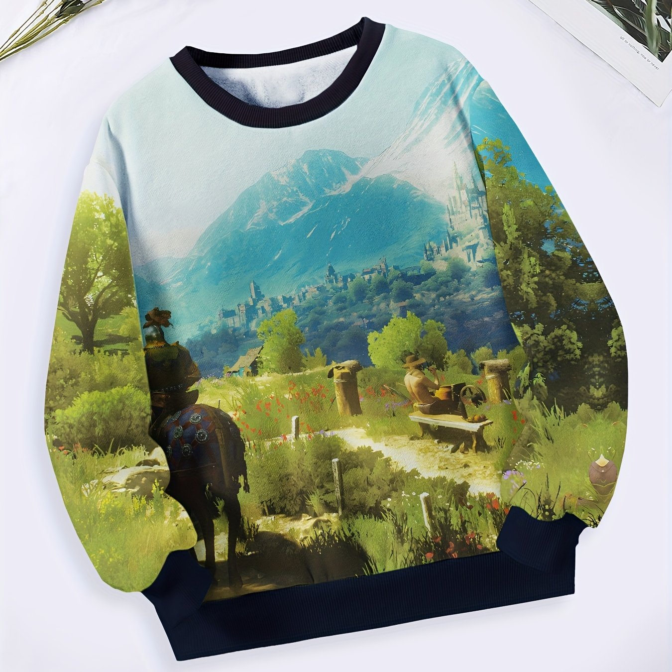 Tranquil City Graphic Crew Neck Sweatshirt For Sports Gift