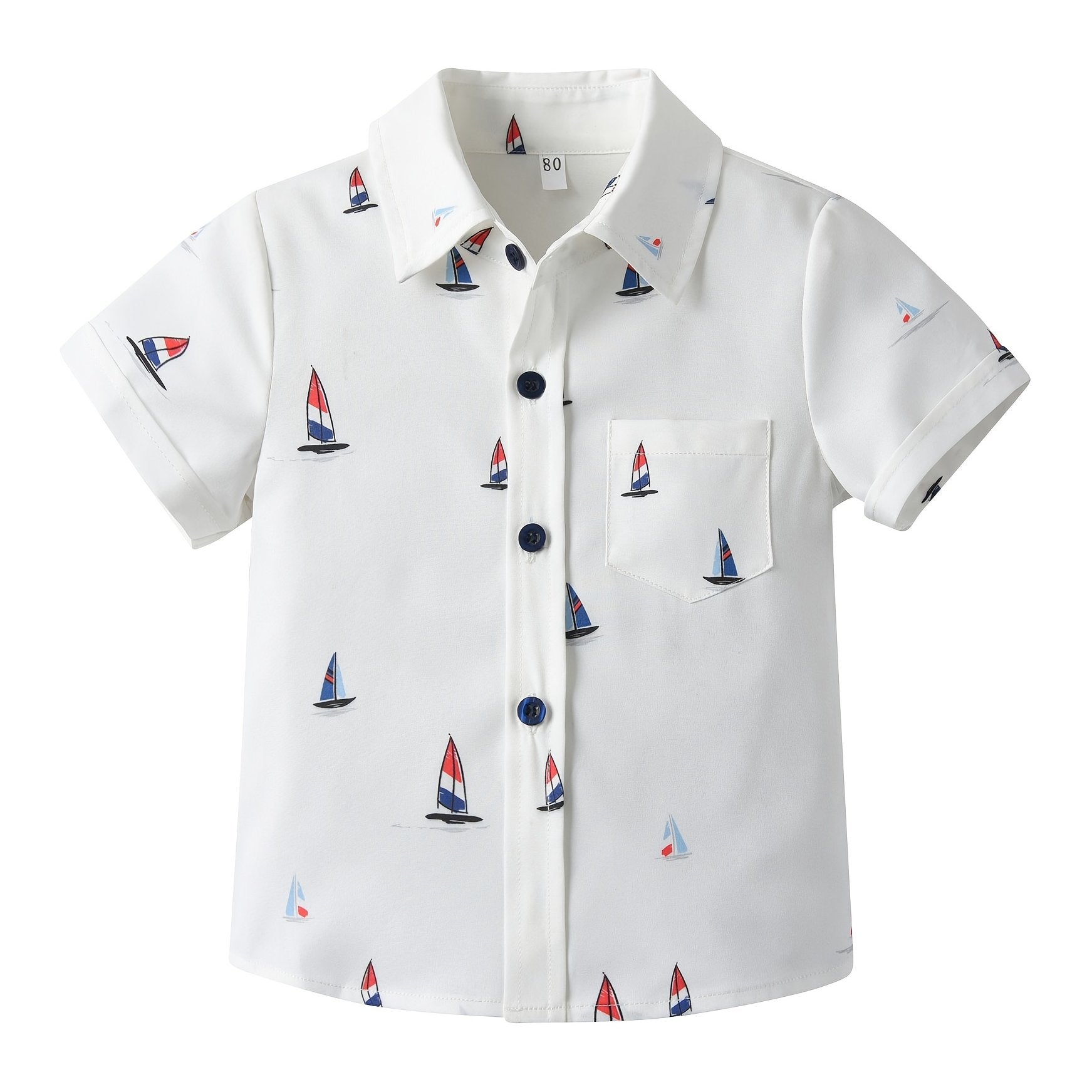 Boys Boat Print Lapel Shirt for Summer