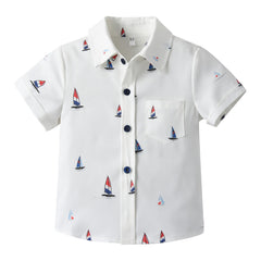 Boys Boat Print Lapel Shirt for Summer