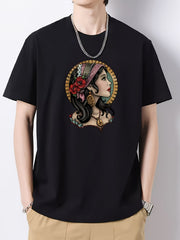 Illustration Pattern Print Men's Graphic Cotton Crew Neck Active T shirt