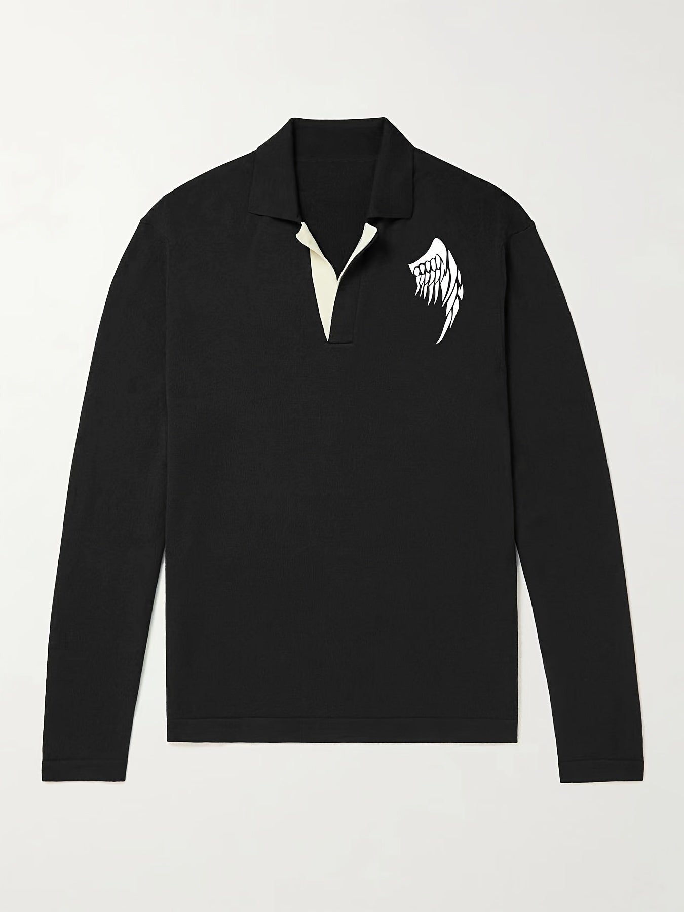 Men's Wing Pattern Knit Polo Shirt Stretch V Neck Sweater