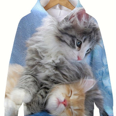 Cartoon Graphic Kitten Pattern Hoodies For Kids