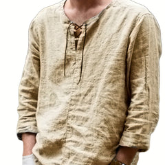 INCERUN Men's Long Sleeve Retro Pirate Shirt Lace Up Casual Beach Tops