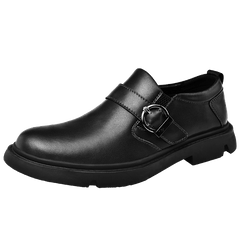 Men's Slip on Shoes With Buckle Casual PU Leather Walking Shoes