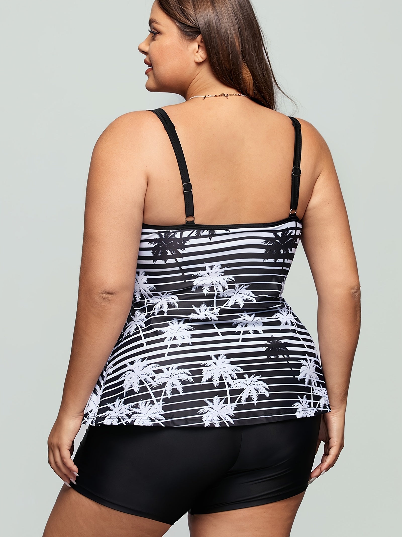 Striped & Tropical Print Tankini Set