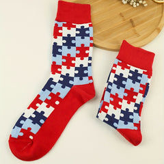 Colorblock Puzzle Socks Women's Mid Tube Stockings