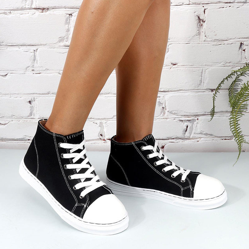 Women's Casual Mid Top Canvas Lace-up Shoes Round Toe