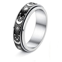 Men's Titanium Steel Rotating Ring Sun Moon Stars Decompression Couple Ring