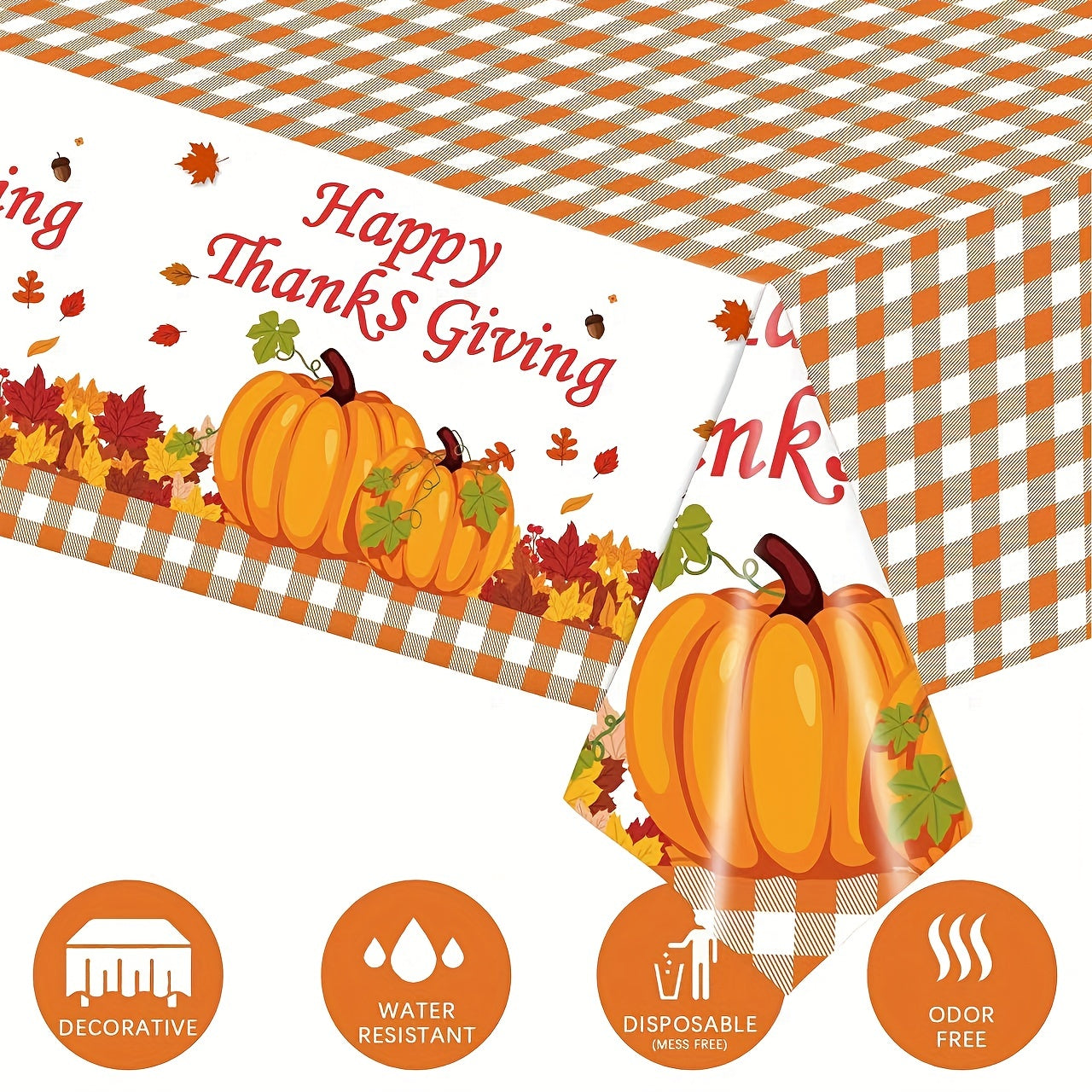 Thanksgiving Checkered Maple Leaf Tablecloth Happy Thanksgiving Pumpkin Supplies