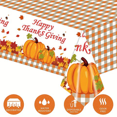 Thanksgiving Checkered Maple Leaf Tablecloth Happy Thanksgiving Pumpkin Supplies