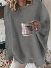 Women's Plus Solid Fluffy Round Neck Sweater