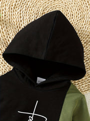 Baby Boys Letter Print Hooded Sweatshirt for Spring/Autumn