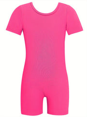 Kids Short Sleeve Gymnastics Romper Suit For Dance Performance