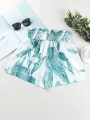 Leaves Print Smocked Waist Shorts Random Print Casual Shorts