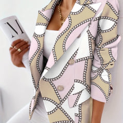 Chain Print Lapel Blazer Casual Long Sleeve Work Office Outerwear