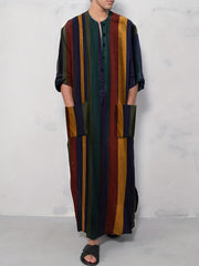 INCERUN Men's Striped Kaftan Robe Islamic Style Jubba Thobe
