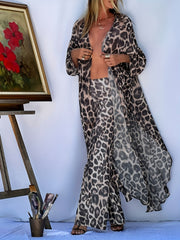 Sailboat Print 2 Piece Beachwear Vacation Style Kaftan Cover Up