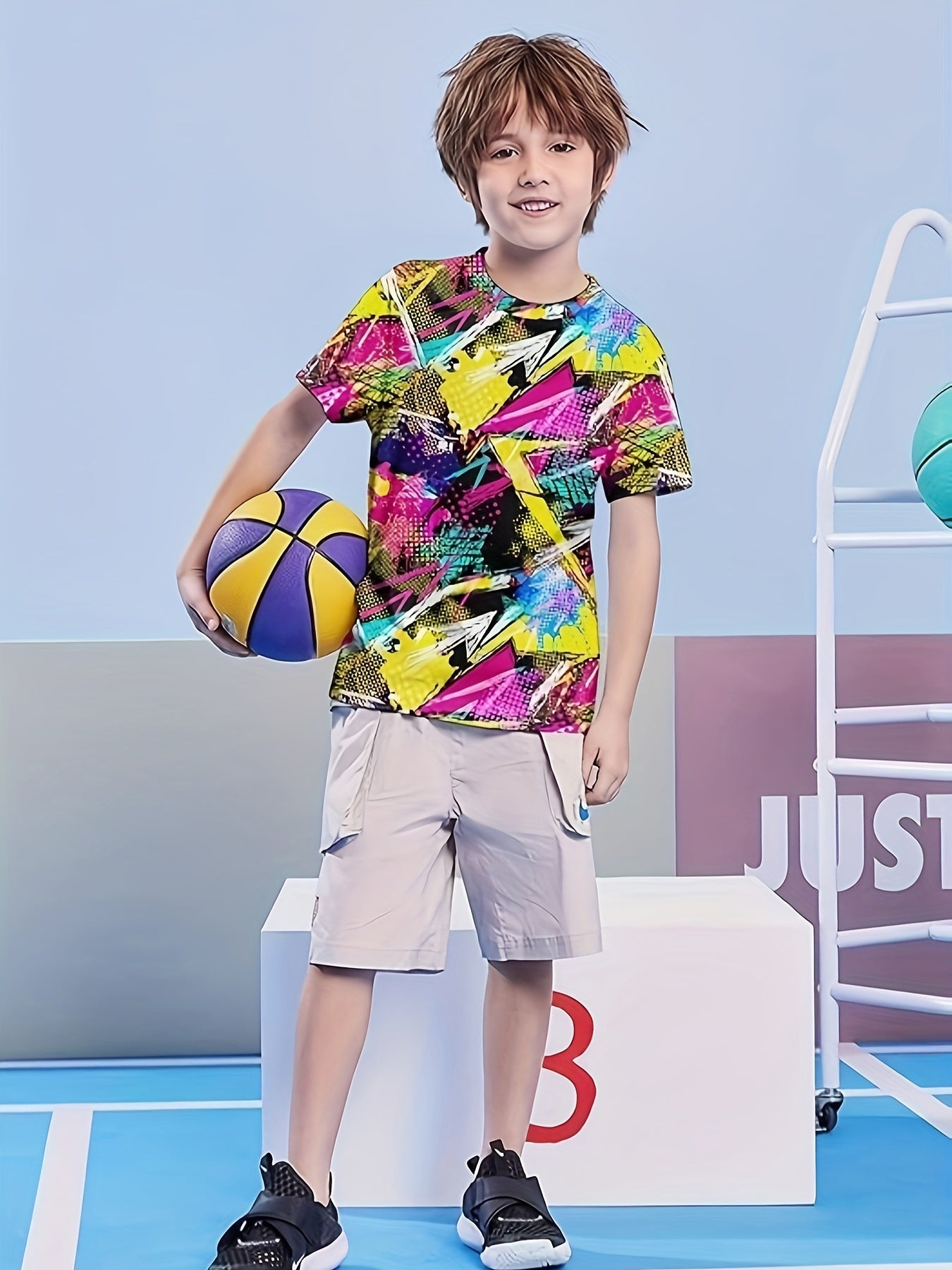 Girls Boys 3D Graffiti Print Short Sleeve T-shirt Summer Sports
