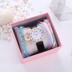 Girls Flower Quartz Watch Daisy Bracelet Set