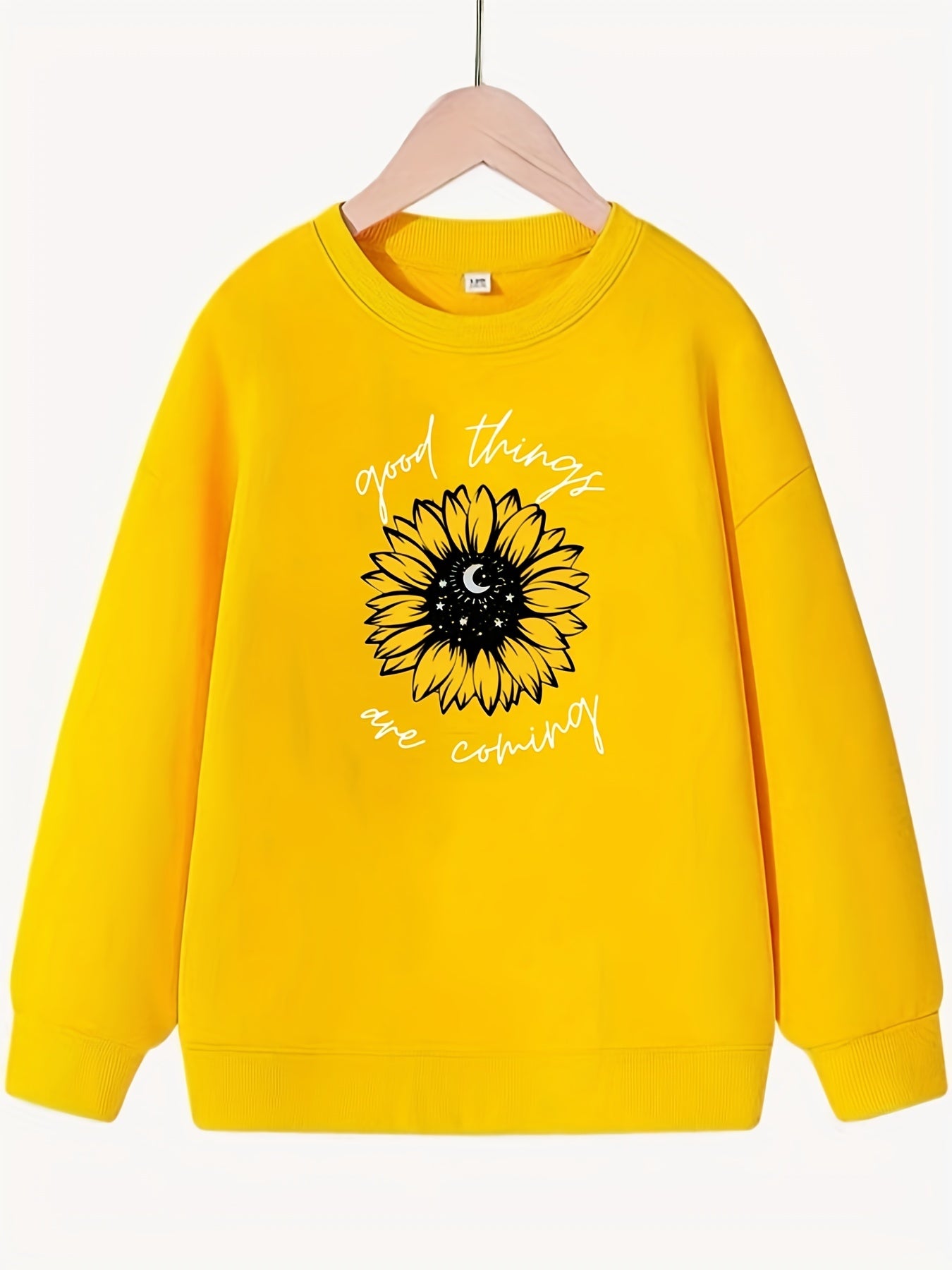 Sunflower Pattern Sweatshirt for Girls Long Sleeve Top Kids Clothing