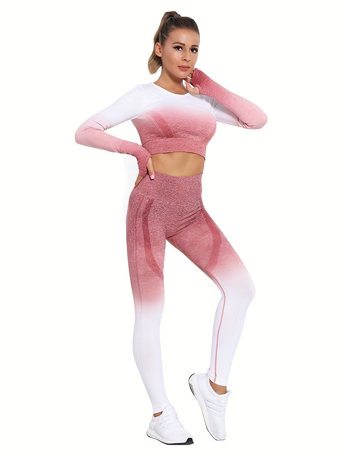 Gradient Long Sleeve Top & High Stretch Leggings Set
