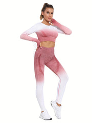 Gradient Long Sleeve Top & High Stretch Leggings Set