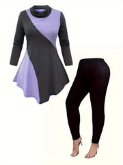 Colorblock High Neck Top & Pants Set