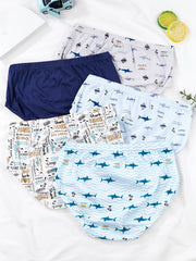 5pcs Boys Shark Print Boxer Briefs Cotton Underwear