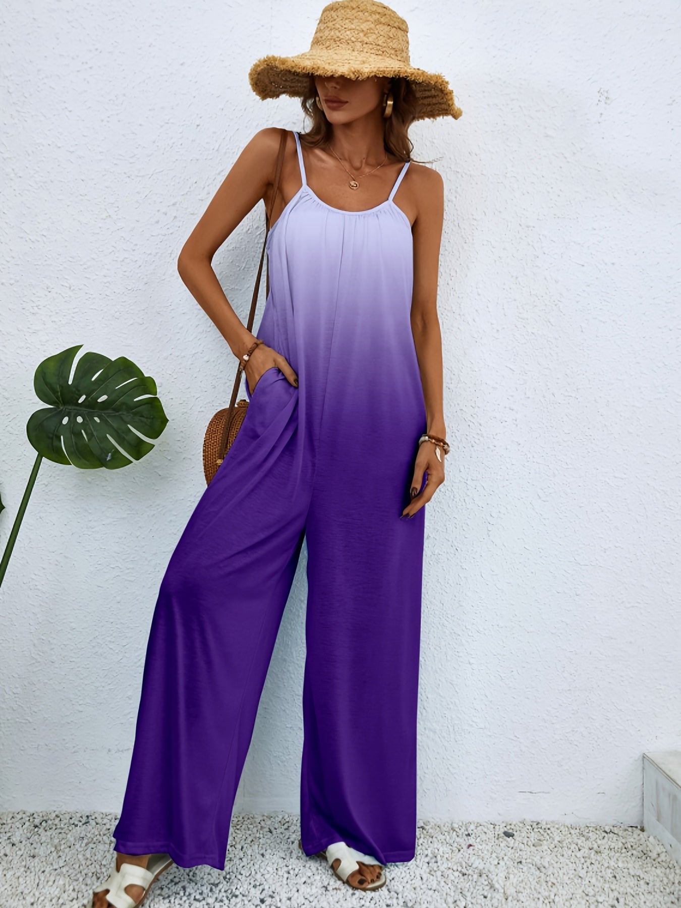 Boho Gradient Spaghetti Jumpsuit Wide Leg