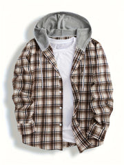Men's Retro Plaid Shirt Jacket Hooded
