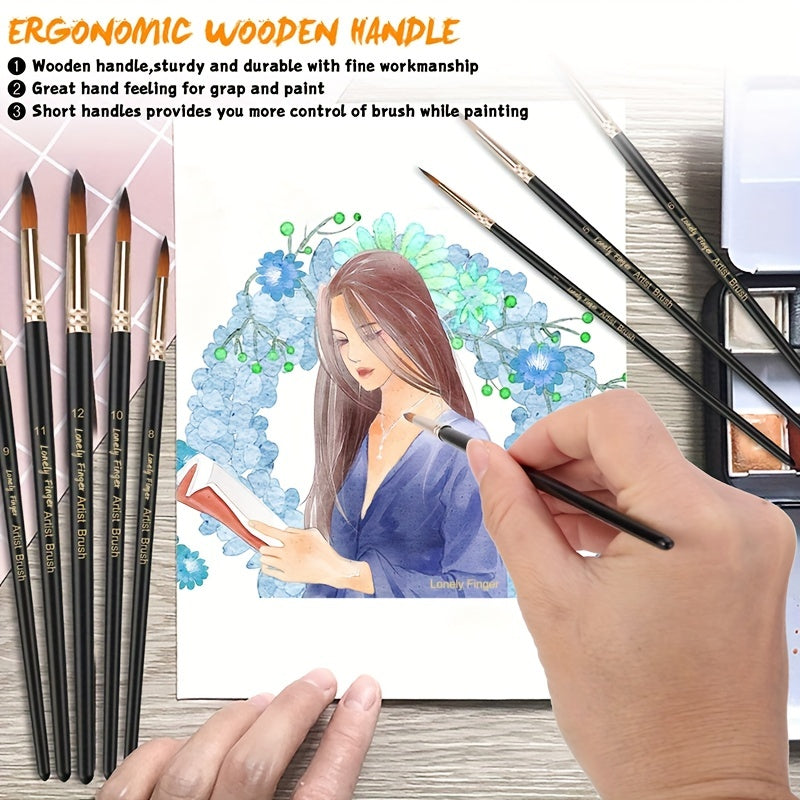 12pcs Professional Paint Brushes Set Round Pointed Tip Nylon Hair Acrylic Brush