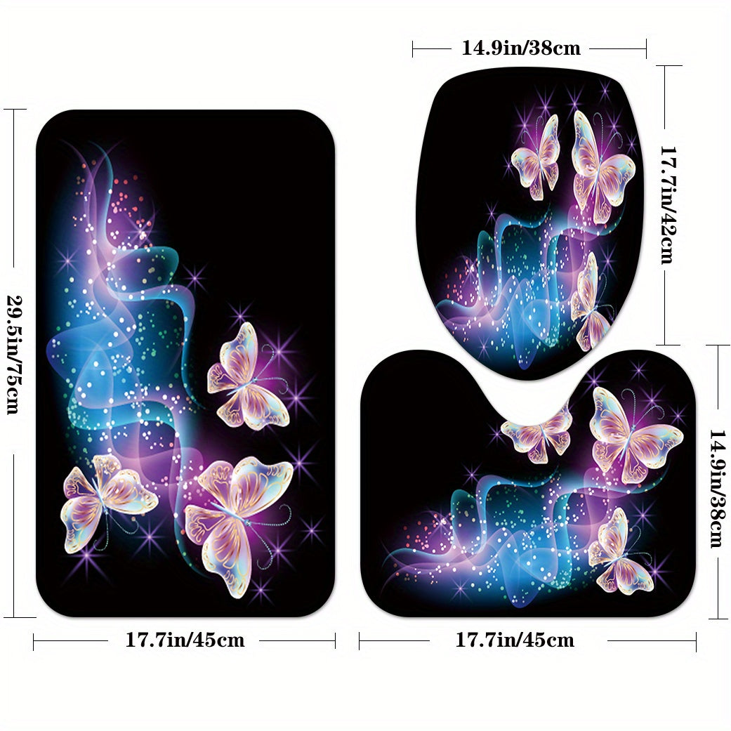 Luminous Butterflies Shower Curtain Set Bathroom Decor