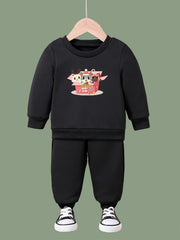2pc Cartoon Cats Crew Neck Sweatshirt & Sweatpants Set for Girls